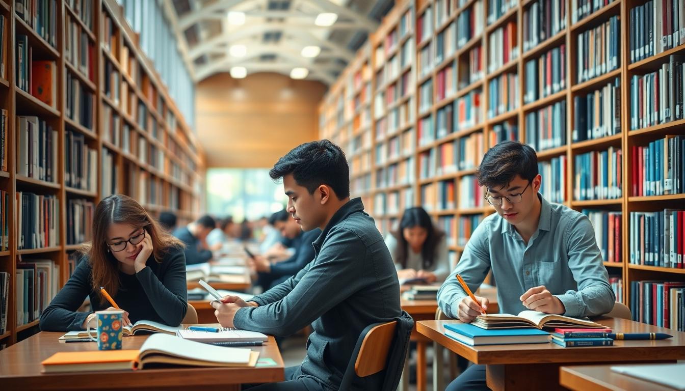 Students studying together in modern classroom